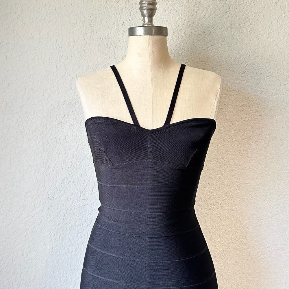 HERVE LEGER PARIS Icon Bodycon Dress Black Bandage Strappy Sweetheart - Picture 3 of 12